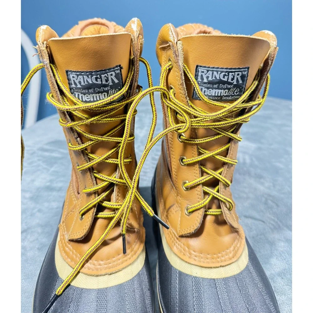 Ranger Duck Boots Mens 10 Tan Black Leather Rubber Steel Shank Winter